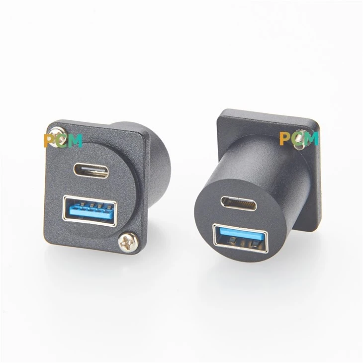 Panel Mount Combination USB-A And USB-C Adapter