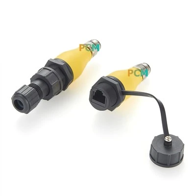 IP67 M12 הלחמה 4 פינים D קוד ל RJ45 8מחבר ממשק P8C עם כיסוי מגן