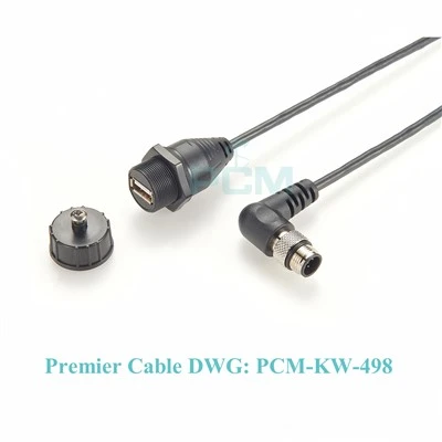 כבל USB 2.0 אטום למים IP67 PANEL PANK סוג A לזווית ימנית M12 B כבל קידוד
