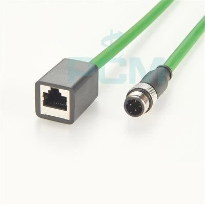 תקע ישר M12 D קוד 4 פינים לשקע RJ45 כבל מאריך של Profinet